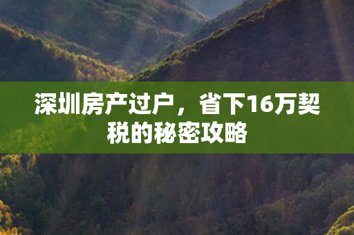 深圳房产过户，省下16万契税的秘密攻略