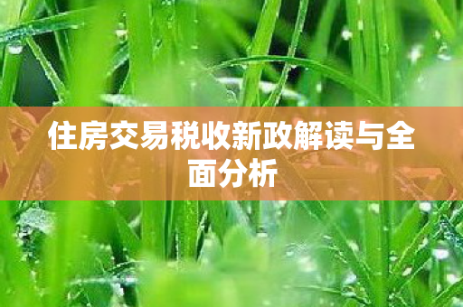 住房交易税收新政解读与全面分析