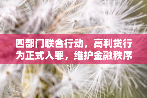 四部门联合行动，高利贷行为正式入罪，维护金融秩序与民生权益