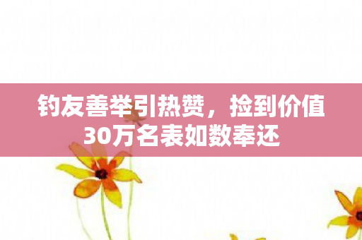 钓友善举引热赞，捡到价值30万名表如数奉还